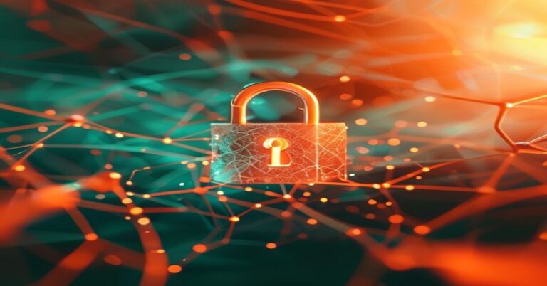 Digital padlock over AI neural network mesh symbolizing Claude AI privacy for freelancers